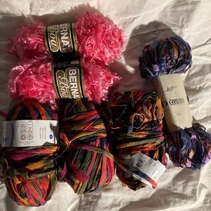 6 Skeins Yarn Seta Natures Fantasy, Bernet Boa Hot Pink, Moda Dea Ticker Tape